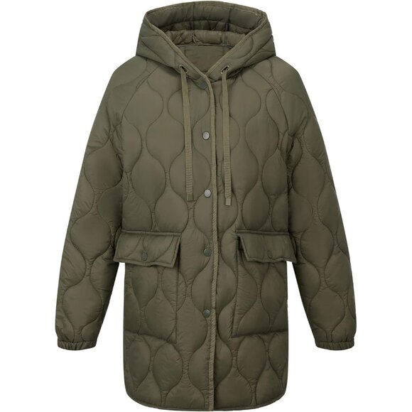 🆕 Women Green Quilted Jacket Hooded Spring Fall light Transitional Puffer Coat - Picture 2 of 6